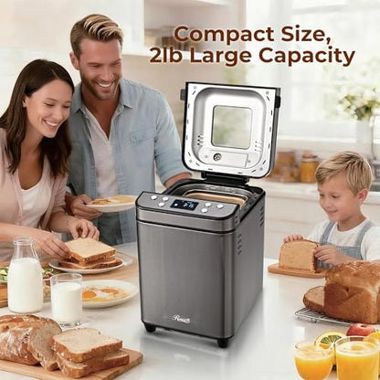 Rosewill 25-in-1 Automatic Bread Maker Machine with 3 Loaf Size up to 2 Lb, 700W High Power Dual Heater with BPA-free Nonstick Coating Pan, Max 15 Hours Delay Timer, Low Noise - Gray