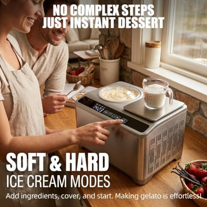 VNN 2.1Qt Soft & Hard Ice Cream Maker with Food Scale, No Pre-Freezing