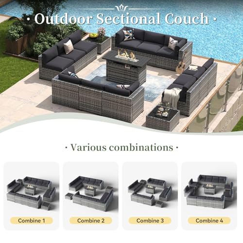 Aoxun 15 Piece Patio Furniture Set with Fire Pit Table Wicker Rattan
