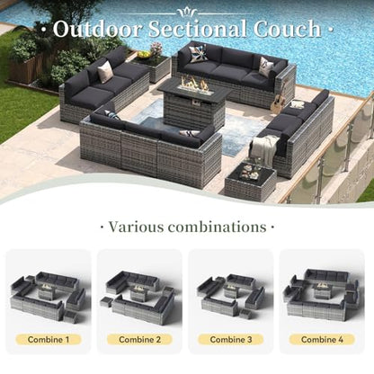 Aoxun 15 Piece Patio Furniture Set with Fire Pit Table Wicker Rattan