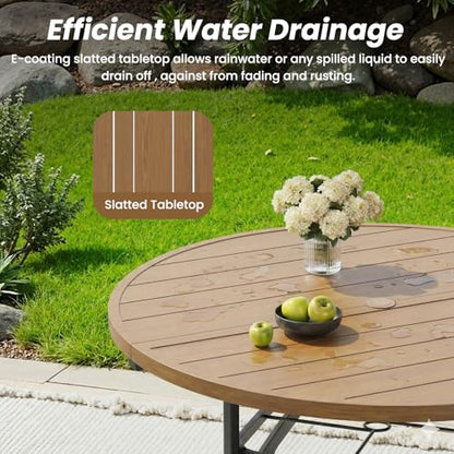 Soohow Patio Dining Set for 4, 5-piece Outdoor Dining Set 4 x Stackable Patio Chairs & 1 x Wood-Like Round Table with Umbrella Hole, All-Weather Outdoor Table and Chairs for Backyard, Balcony, Porch