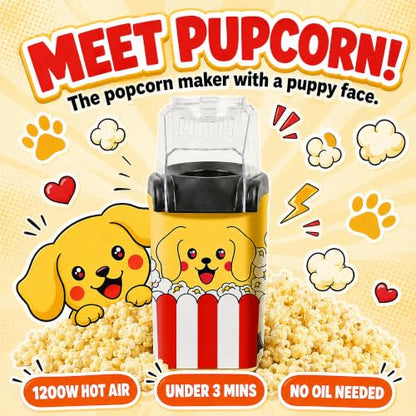 Pupcorn Popcorn Machine – Cute Puppy Air Popper Popcorn Maker, Oil-Free