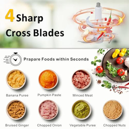Food Processor Cordless, 6000mAh Wireless Garlic Chopper, 5-Cup Glass Bowl