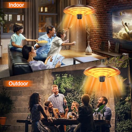 Uniflasy 1500W Electric Hanging Patio Heater - 3s Fast Heating with IP55 Waterproof Protection for All Weather Use, 2 Adjustable Heat Settings, Perfect for Gazebo, Balcony, Living Room, and Courtyard