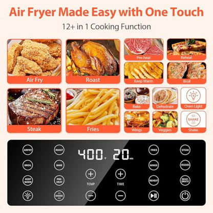 Beelicious Large AirFryer, 12-in-1 Digital Airfryer with Window, Dishwasher Safe, 5.8Qt, 40+ Recipes, Flavor-Lock Tech, Shake Reminder, Compact, Quiet, Nonstick Air Fryers. Black