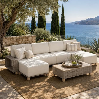 Aoxun Patio Furniture Set with 10'' Thick Cushions (7 Piece-U, Gray/Beige)