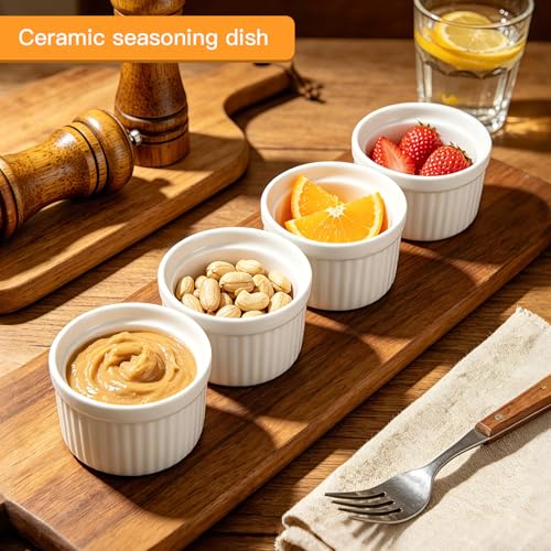 4Pcs Ceramic Ramekins Oven Safe, Creme Brulee Ramekins for Baking, Small Bowls Dipping Sauce Dish Classic Style (5 OZ)