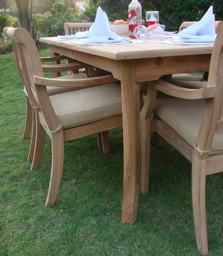 WholesaleTeak New 11 Pc Luxurious Grade-A Teak Dining Set - Large 117" Rectangle Table and 10 Stacking Arbor Arm Chairs #WHDSABn