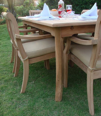 WholesaleTeak New 11 Pc Luxurious Grade-A Teak Dining Set - Large 117" Rectangle Table and 10 Stacking Arbor Arm Chairs #WHDSABn