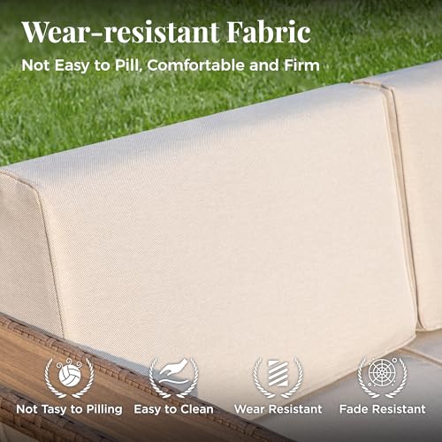 MIXPATIO Patio Sectional Furniture Set, 6 Piece Outdoor Wicker Sofa Couch Set, Yellow Rattan Modular Outdoor Conversation Sets with 10" Extra Thick Cushions, Low Profile Lawn Deck Garden Furniture