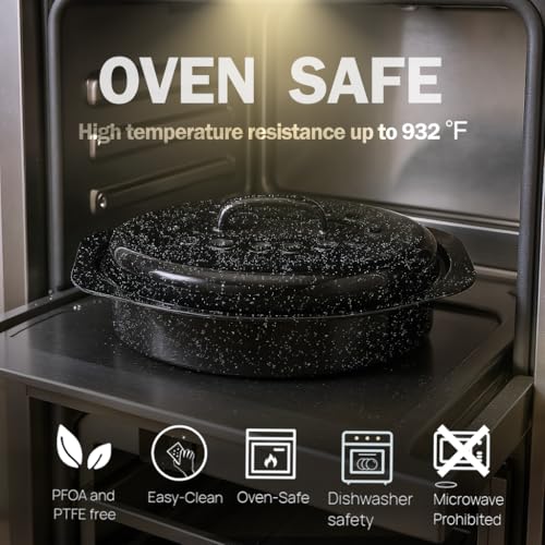 13” Enamel Roaster With Lid Oval Roasting Pan For Oven,Turkey Roaster Pot Broiler Pan Chicken Vegetables Suitable For Dining With Two People High Cookware Small Baking Pan