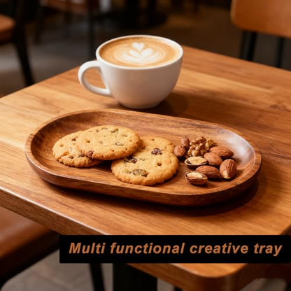 LIFTATAPA Small Wooden Tray, Oval Wood Serving Trays, Acacia Wood Platter for Coffee Tables, Dessert, Snack, Fruit, Bathroom Tray Charcuterie Board for Home Decor (S)