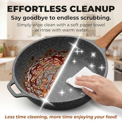 YASHE 12 Inch Nonstick Saute Pan with Glass Lid, 5 QT Large Deep Skillet & Frying Pan, Healthy Granite Stone Cookware for Family, One Pan Replaces Five, Induction Compatible, PFOA Free