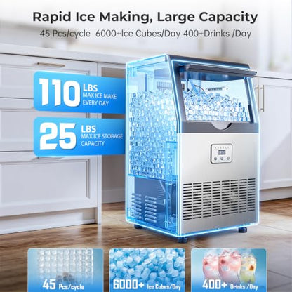 Zomagas 110LBS/24H Commercial Ice Maker Machine Under Counter/Freestanding