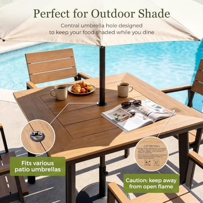 Greesum 5-Piece HDPE Outdoor Dining Set for 4, Faux Wood Table and Chairs