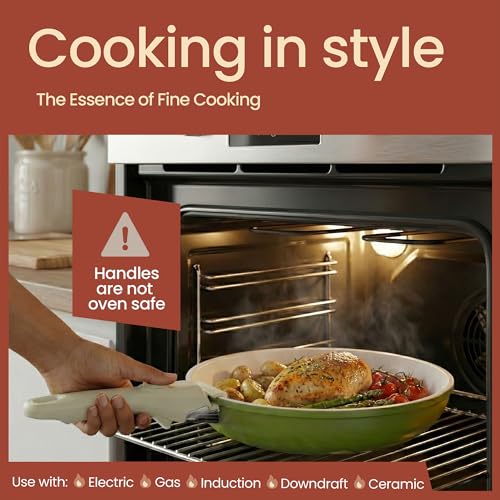 Pots and Pans Set Non Stick Ceramic-Granite – 14-Piece Cookware with Detachable Handles, Stackable Space-Saving, Dishwasher Safe, Stain-resistant, Oven & All-Stove Safe, Tempered Glass Lids, Green