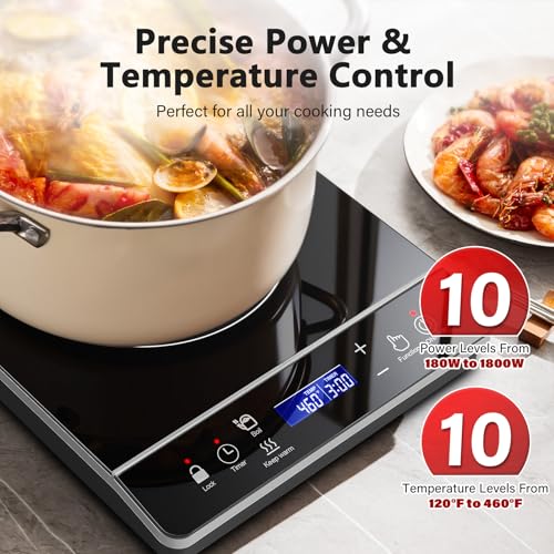 Portable Induction Cooktop Burner, 1800W Induction Hot Plate with LCD Touch, 20 Cooking Modes & 3-Hour Timer, Child Safety Lock & Auto Shutoff, ETL Certified Electric Stove for Home, Dorm, RV