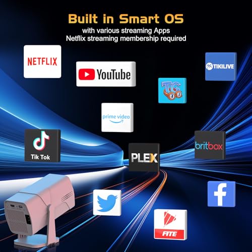 【Netflix App Available】TMY Projector with Built in Apps, 1080P Movie Projector with WiFi and Bluetooth, 270° Rotatable Outdoor Projector for Phone/PC/HDMI/USB (white)