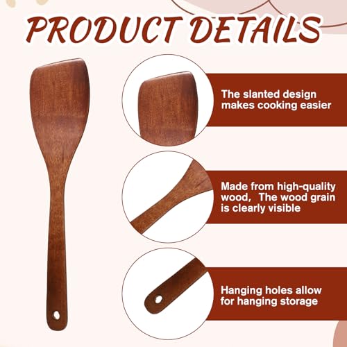 Wooden Spatula, Wooden Utensils for Cooking, Long Handle Wood Spatula Nonstick Thin Wooden-Spatula for Cooking Eggs, Fish, Pancakes