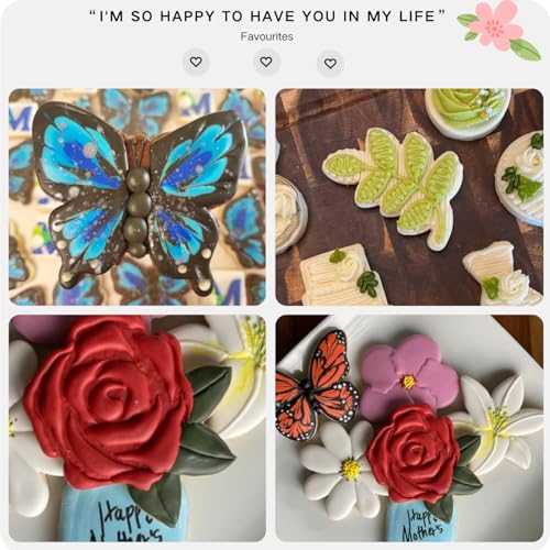 LUBTOSMN Flower and Leaf Cookie Cutter Set-7 Piece-Daisy, Lily, Rose, Tulip, Oak Leaf and Butterfly Fondant Biscui Cutters