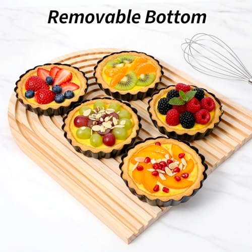 Meyeyaia 16 Pack Mini Tart Pan 4 Inch with Removable Bottom, Nonstick Round Mini Quiche Pans Mold Heavy Duty Fluted Side for Pies, Mousse Cakes, Dessert Baking