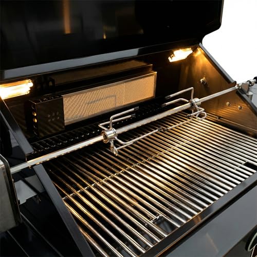 84 Inches Outdoor Kitchen Island, 5-Burner 75300 BTU Propane Stainless Steel BBQ with Side Burner, Refrigerator and Sink, Rotisserie, Granite Countertops, Storage for Backyard BBQ (Black)