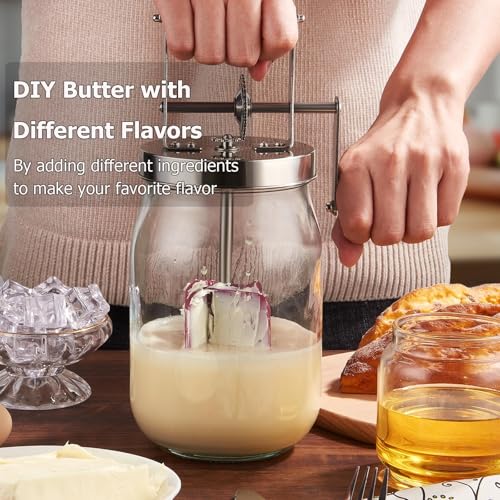Retro Manual Butter Churn Kit - Wooden Hand-Crank Butter Maker with Glass Jar, Perfect for Fresh Cream, Keto Butter & Sustainable Homesteading (Farmhouse Must-Have) (51 OZ)