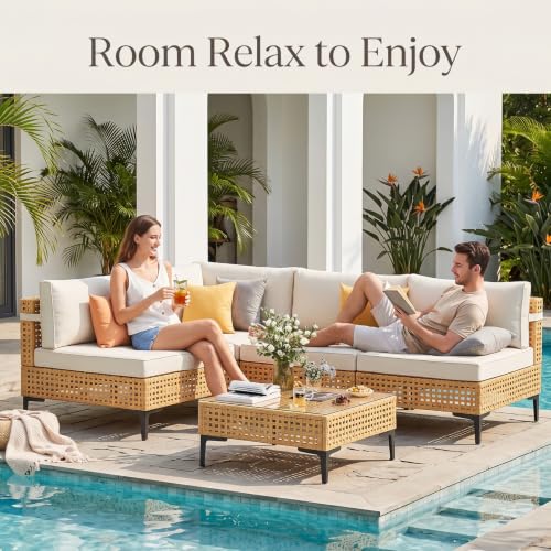 ABCASA 5-Pieces Patio Furniture Set with Non-Slip Cushions & Coffee Table