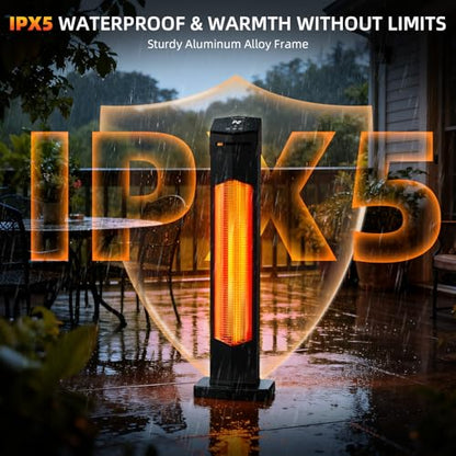 1500W Electric Patio Heater, 36inch Infrared Heater with Remote, IPX5 Waterproof Infrared Tower Space Heater, 2 Heat Levels, 12H Timers, Tip-Over & Overheat Protection for Garage, Indoor, Home