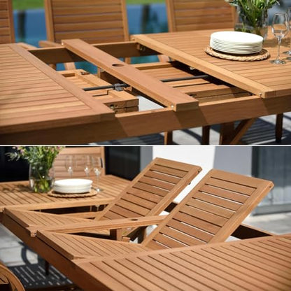Amazonia Berlin 11-Piece Rectangular Extendable Patio Dining Set | Teak Finish | Ideal for Outdoors and Indoors