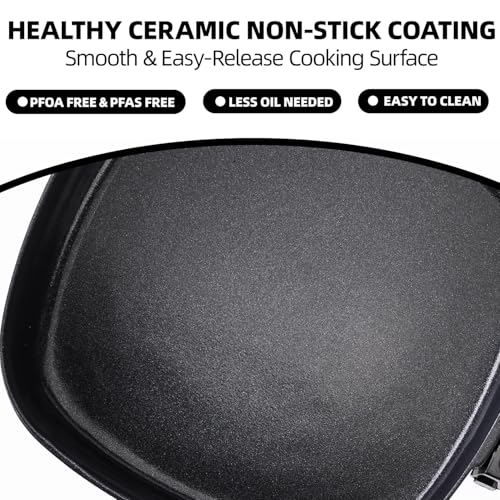 I-Keukenn 7" Electric Skillet with Lid, Electric Non-Stick Ceramic Fying Pan,Adjustable Temperature Control, 600W Single Serve Grill for Breakfast, Cooking for Pancakes, Eggs, Sausage
