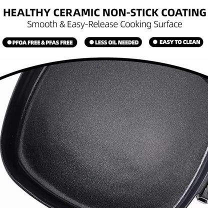 I-Keukenn 7" Electric Skillet with Lid, Electric Non-Stick Ceramic Fying Pan,Adjustable Temperature Control, 600W Single Serve Grill for Breakfast, Cooking for Pancakes, Eggs, Sausage