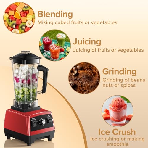 Blenders for Kitchen, 1800W High Speed Smoothie Maker with 68oz Large Pitcher, 20oz Travel Cup, Pulse Self-Cleaning & Overheat Protection, Red