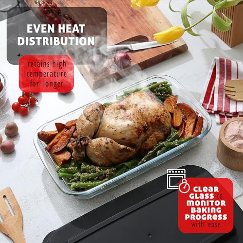EATEX 8-Piece Deep Glass Casserole Dishes for Oven with Plastic Lids, Glass Baking Dishes for Oven, Rectangular Bakeware for Lasagna, Cooking, Leftovers, Kitchen, Freezer to Oven Dishwasher Safe