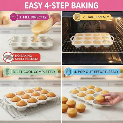BAKE BOSS 2-Pack Silicone Muffin Pan for Baking with Metal Reinforced Frame -12 Cup Regular Size Cupcake Pan, BPA Free Silicone Muffin Tray - Cupcake Baking Pan Molds for Oven & Dishwasher Safe