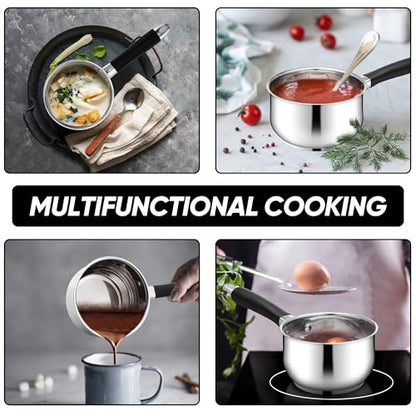E-far 1 Quart Sauce Pan with Lid, Tri-Ply Base Stainless Steel Small Saucepan with Stay-Cool Handle, Non-toxic Kitchen Cooking Sauce Pot, Compatible with All Cooktops, Dishwasher Safe