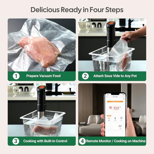 InkSous WIFI 2.4G Sous Vide Cooker 1000W Immersion Circulator with APP 18 Recipes,Alarm,Calibration & Timer, 3D Water Fast Heating Ultra-Quiet Sous Vide Machine ISSV-200-W