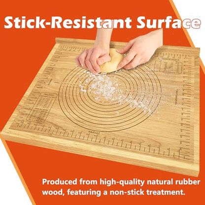 Montex Pastry Board with Measurement 23.5“ x 19.5", Kneading Board Wood, Pastry Baking Board with Counter Lip
