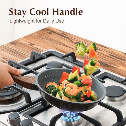 SENSARTE Nonstick Frying Pan Skillet with Lid, Omelet Pan with Cover, Healthy Egg Pan Chef's Pan, Kitchen Cooking Pan, PFOA Free (8inch + Glass Lid)