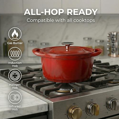 SUNHOUSE Enameled Cast Iron Dutch Oven Pot - 3 QT Dutch Oven with Lid for Bread Baking, Braising, Stews, Roasting Cooking Pot (Gradient Red)