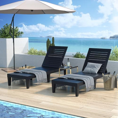 Hoiplu Outdoor Lounge Chairs Set of 2 for Poolside Patio, Weather-Resistant Pool Chaise Lounge with Adjustable Backrest, Resin Tanning Chair Sun Lounger for Outside Deck, Beach, Sunbathing, Black