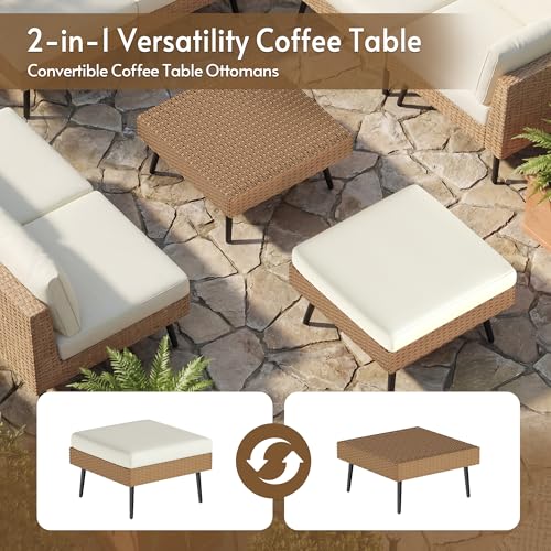 Rotihom 8-Piece Tight Weave Outdoor Patio Sectional, Luxe Outdoor Sofa with Premium Polyester & Ergonomic Design, All-Weather Patio Furniture Set for Backyard, Garden, Poolside (Beige)