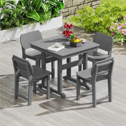 BIVODA 5-Piece HDPE Outdoor Dining Set, Weatherproof Patio Table and Chairs Set for 4, Includes 1 Square Table and 6 Armless Chairs, with Umbrella Hole (Grey)