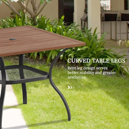 VICLLAX 5 Pieces Patio Dining Set, Outdoor Furniture Set Includes 37.8" Square Outdoor Table and 4 Stackable Patio Sling Chairs, Walnut Tabletop and Brown Fabric