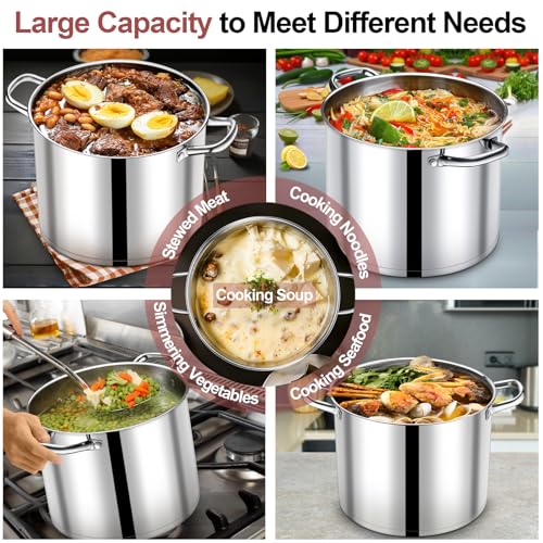 P&P CHEF 14 QT Stock Pot with Lid, Stainless Steel Large Cooking Pot, Soup Canning Stockpot for Stewing Simmering, Tri-ply Bottom for All Stoves, Heavy-Duty &Dishwasher Safe & Food-Grade