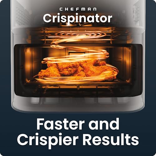 Chefman Crispinator Air Fryer 6-in-1 with 8 Qt capacity, 450°F Max Temp with TurboFry Pro Technology for Fast and Even Results, Viewing Window, Nonstick Ceramic Basket