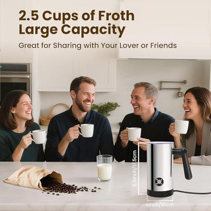 Milk Frother, 4-in-1 Milk Frother and Steamer, 10.6oz Electric Milk Steamer, Automatic Cold and Hot Foam Maker for Lattes, Cappuccinos, Ceramic Lining Interior (Polished)