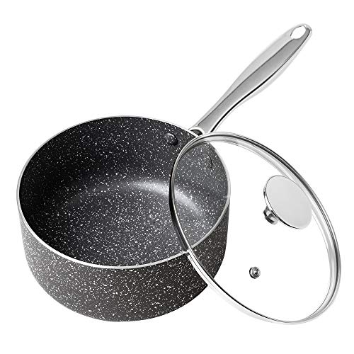 MICHELANGELO Sauce Pan with Lid, 3 Quart Saucepan with Lid Nonstick Small Pot, Granite Sauce Pan with Stainless Steel Handle, 3 Qt Saucepan Induction Compatible
