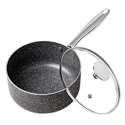 MICHELANGELO Sauce Pan with Lid, 3 Quart Saucepan with Lid Nonstick Small Pot, Granite Sauce Pan with Stainless Steel Handle, 3 Qt Saucepan Induction Compatible