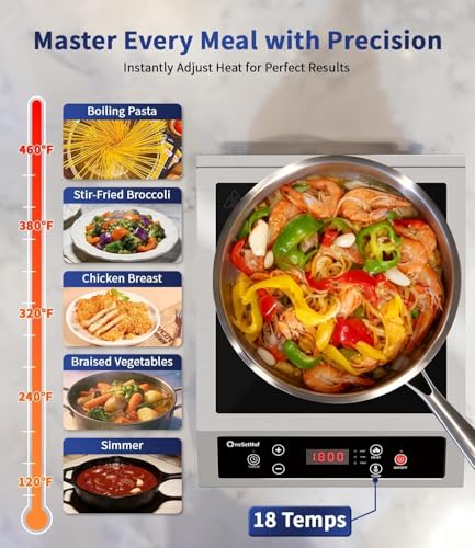 Stainless Steel Induction Cooktop, Professional-Grade Portable Induction Burner with Precise Temperature Control, 10-Hour Timer, 1800W Powerful Countertop Hot Plate